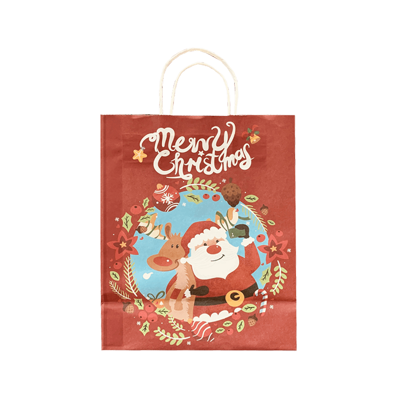 Partihandel anpassad fest förpackningsväska Custom Cartoon Christmas Kraft presentpåsar