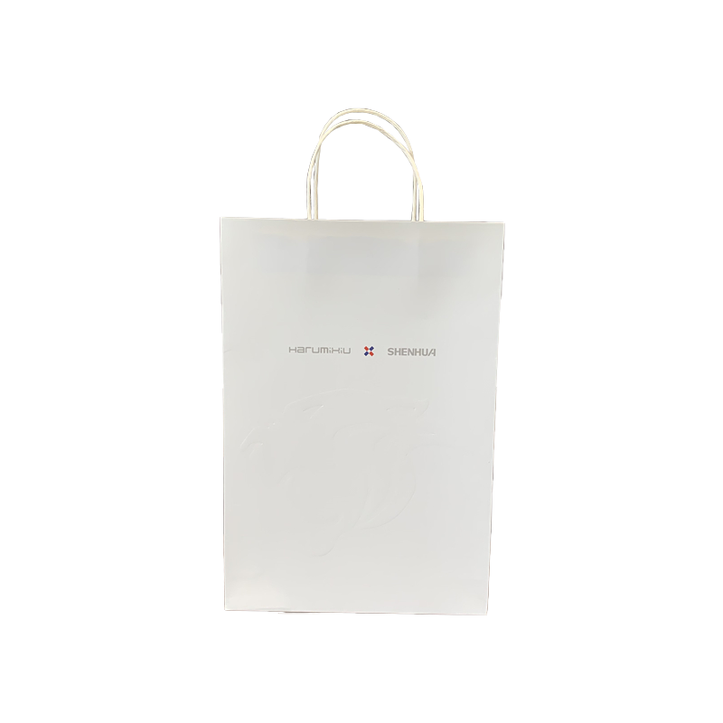 Anpassad logotyp Vita papperspåsar Varumärke Shoppingpåse Reklampapperspåse med handtag för kläder
